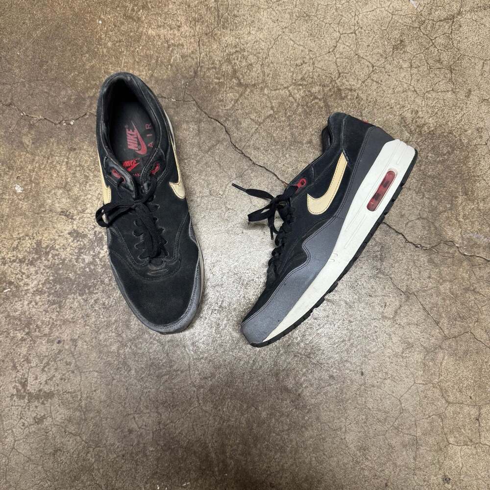 Nike Air Max 1 PRM 'Black Metallic Gold' Sneakers, Style 512033-076